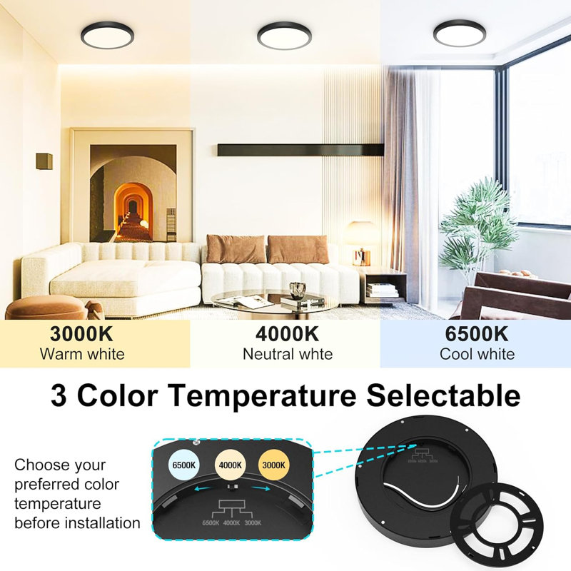 3 Pack 7 Inch Led Ceiling Light Flush Mount 15W 1500Lm Light Fixtures Ceiling Mount 3000K 4000K 6500K Color Options Thin Flat Led Ceiling Light For